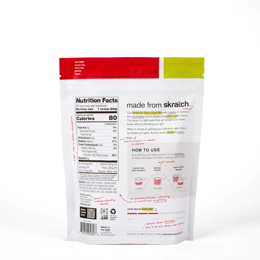 SKRATCH LABS - SPORTS HYDRATION MIX RASPBERRY LIMEADE W/CAFFEINE